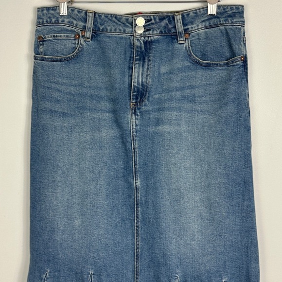 Alice Olivia Flare Denim Skirt Womens Size 12 Nala Godet Maxi Floor Length Avery - Picture 8 of 16